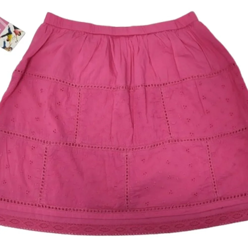 Just Friends Y2K Eyelet Pink Girl's Skirt 100% Cotton Size XL 6 NWT